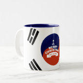 Zuid-Korea Vlag Kerstmis: Vrolijke Kerstwensen Tweekleurige Koffiemok (Voorkant links)