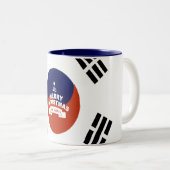 Zuid-Korea Vlag Kerstmis: Vrolijke Kerstwensen Tweekleurige Koffiemok (Voorkant rechts)
