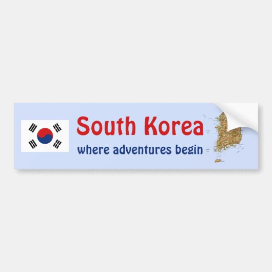 Zuid-Korea Vlag + Landkaart Bumpersticker (Voorkant)