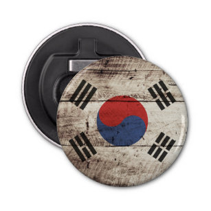 Zuid-Korea vlag op oude houten graan Button Flesopener