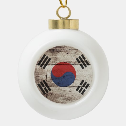 Zuid-Korea vlag op oude houten graan Keramische Bal Ornament (Voorkant)