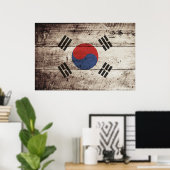 Zuid-Korea vlag op oude houten graan Poster (Thuiskantoor)