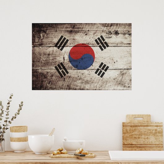 Zuid-Korea vlag op oude houten graan Poster (Keuken)