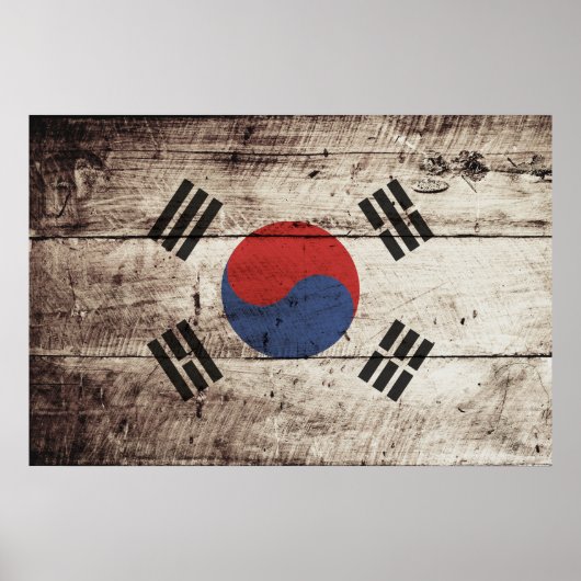 Zuid-Korea vlag op oude houten graan Poster (Voorkant)