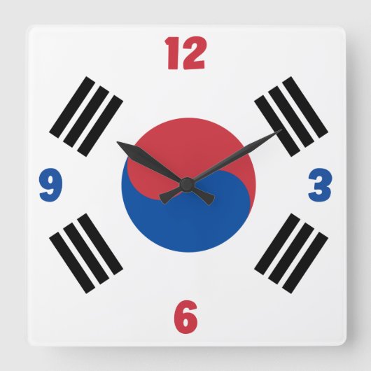 Zuid-Korea Vlag Rode Blauwe Aantallen Patriottisch Vierkante Klok (Voorkant)