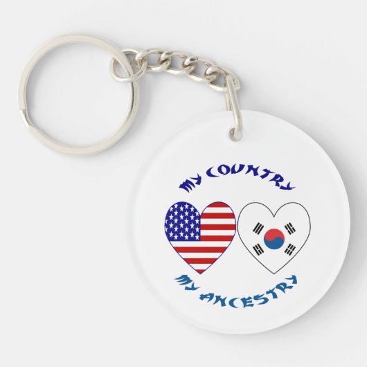 Zuid-Korea Vlag van de VS Hart Vlag Erfgoed Sleutelhanger (Voorkant)