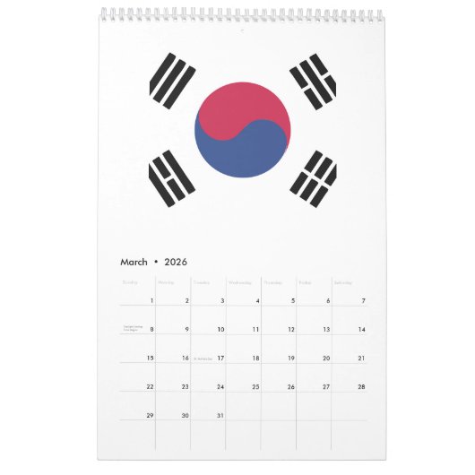 Zuid-Korea-vlaggenembleem Kalender (Mar 2026)
