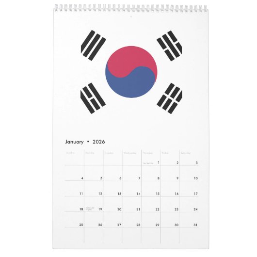 Zuid-Korea-vlaggenembleem Kalender (Jan 2026)