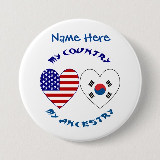 Zuid-Korea VS Hart Land Afkomst Personaliseer Ronde Button 7,6 Cm (Voorkant)