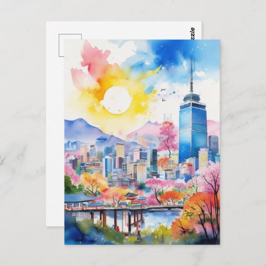 Zuid-Korea Waterverf Art Travel Briefkaart (Voorkant / Achterkant)