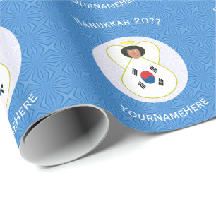 Zuid-Koreaanse engel Hanukkah vlag gepersonaliseer Cadeaupapier