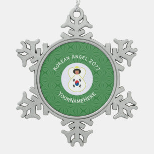 Zuid-Koreaanse engel kerst vlag gepersonaliseerd Tin Sneeuwvlok Ornament