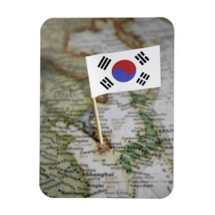 Zuid-Koreaanse vlag op kaart Magneet