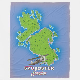 Zuid-Koster Zweden vintage kaart reisposter. Fleece Deken