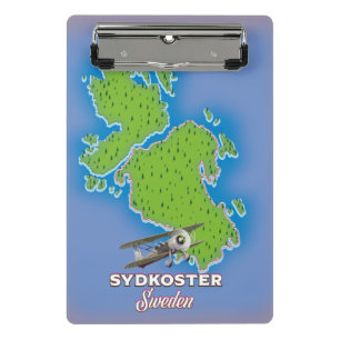 Zuid-Koster Zweden vintage kaart reisposter. Mini Klembord