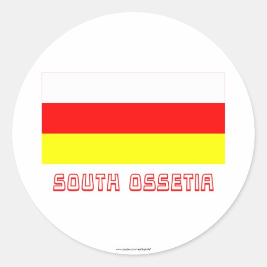 Zuid-Ossetië Vlag met Naam Ronde Sticker (Voorkant)