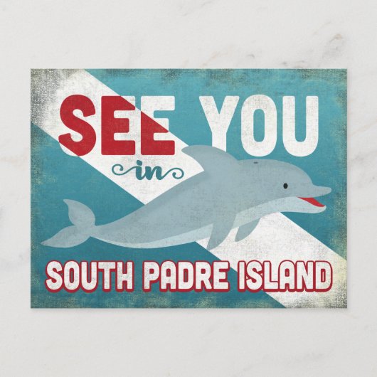 Zuid-Padre-eilanden Dolphin - Retro Vintage Travel Briefkaart (Voorkant)