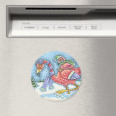 ZUID, PINK FLAMINGOS WINTER MAGNET Round (Insitu (Vaatwasser))