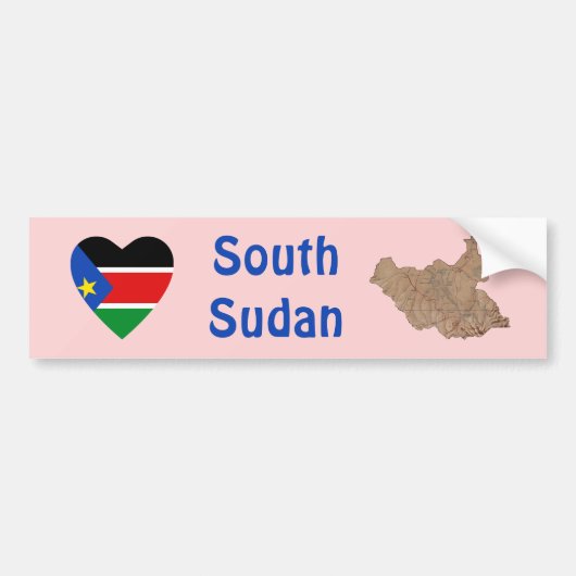 Zuid-Soedan Vlag Hart + Landkaart Bumpersticker (Voorkant)