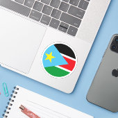 Zuid-Soedan Vlag Ronde Sticker (Laptop met iPhone)