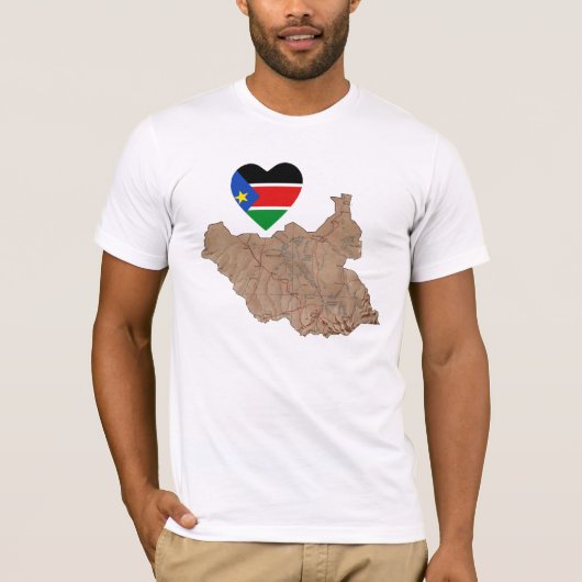 Zuid-Soedan - Vlaggenhart en kaart T-Shirt (Voorkant)