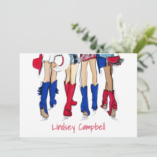 Zuid-Texas Dames Mode Cowboy Laarzen Naam Bedankkaart (Staand voorkant)