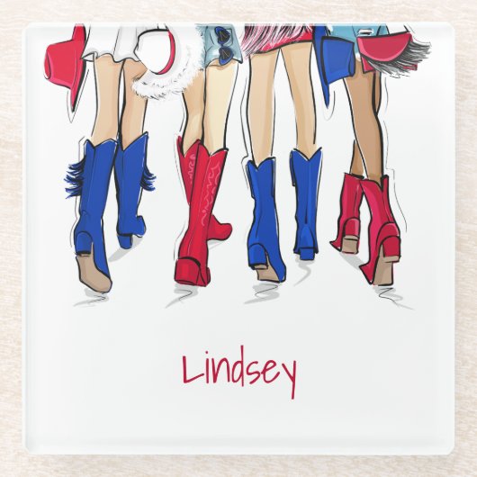 Zuid-Texas Dames Mode Cowboy Laarzen Naam Glazen Onderzetter (Voorkant)