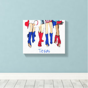 Zuid-Texas Mode Cowboy Laarzen Blauw Custom Canvas Afdruk