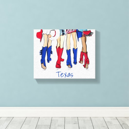 Zuid-Texas Mode Cowboy Laarzen Blauw Custom Canvas Afdruk (Insitu (Houten vloer))