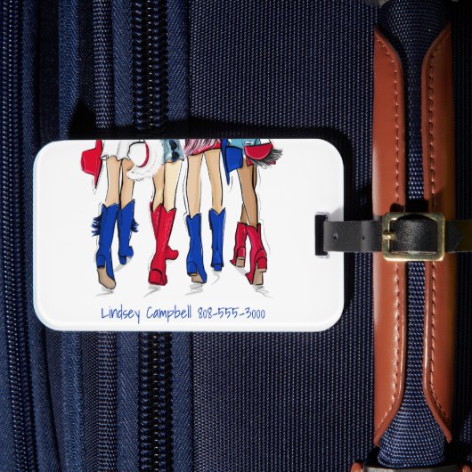 Zuid-Texas Mode Cowboy Laarzen Blauwe Naam Bagagelabel (Voorkant Insitu 4)