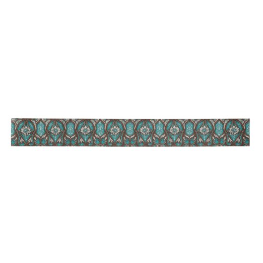 Zuid Turquoise Bruin Western Country Floral Satijnen Lint (Voorkant)