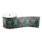 Zuid Turquoise Bruin Western Country Floral Satijnen Lint (Spoel)