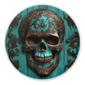 Zuid-turquoise Día de Muertos Suikerschedel Keramische Knop (Voorkant)
