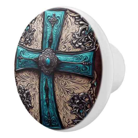  Zuid-Turquoise Westerne Land Cross Keramische Knop (Rechts)