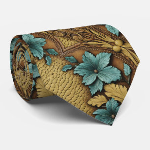 Zuid-Westerne Country Beige Turquoise Bloemen Stropdas