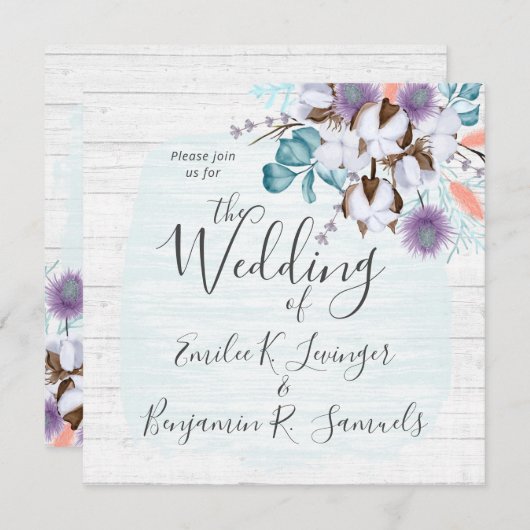 Zuidelijk land Katoen Boll Botanisch Rustiek Hout Kaart (Voorkant / Achterkant)