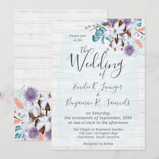 Zuidelijk land Katoen Boll Botanisch Rustiek Hout Kaart (Voorkant / Achterkant)