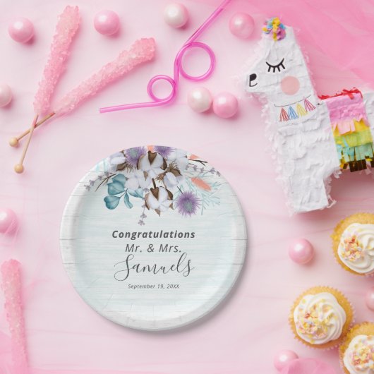 Zuidelijk land Katoen Boll Botanisch Rustiek Hout Papieren Bordje (Feest)