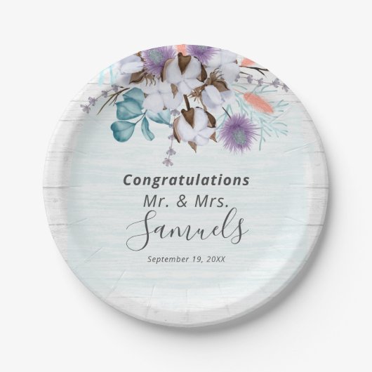 Zuidelijk land Katoen Boll Botanisch Rustiek Hout Papieren Bordje (Voorkant)