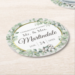 Zuidelijk land Katoen Boll Botanisch Rustiek Hout Ronde Kartonnen Onderzetter