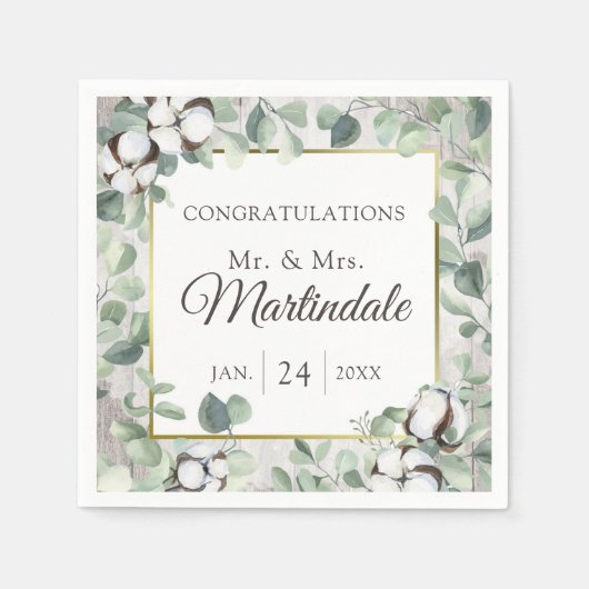 Zuidelijk land Katoen Boll Botanisch Rustiek Hout Servet (Voorkant)