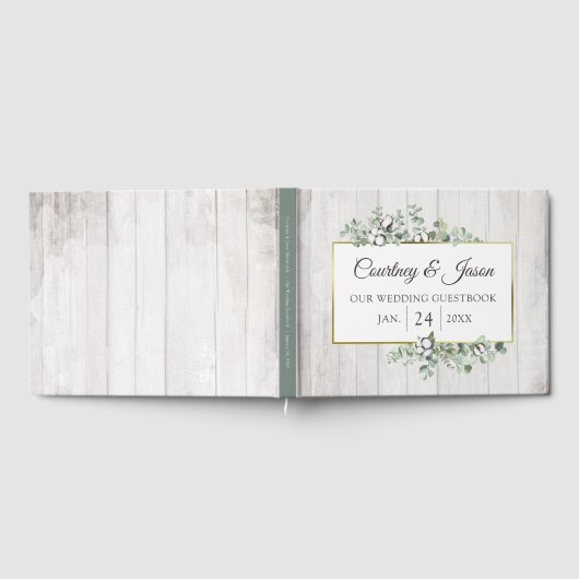 Zuidelijk Land Katoen Boll Rustiek Hout Bruiloft Gastenboek (Volledig)
