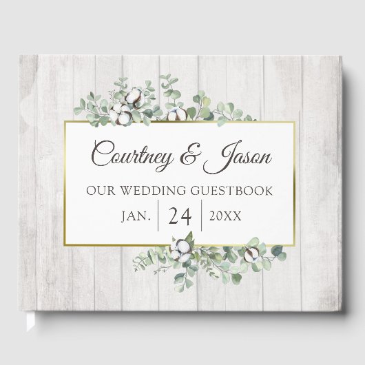 Zuidelijk Land Katoen Boll Rustiek Hout Bruiloft Gastenboek (Voorkant)