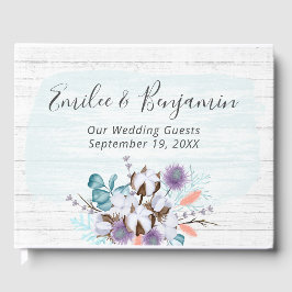 Zuidelijk Land Katoen Boll Rustiek Hout Bruiloft Gastenboek