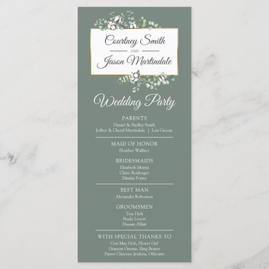 Zuidelijk land katoen rustieke bruiloft ceremonie programmakaart (Achterkant)