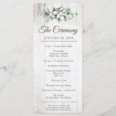 Zuidelijk land katoen rustieke bruiloft ceremonie programmakaart (Voorkant)