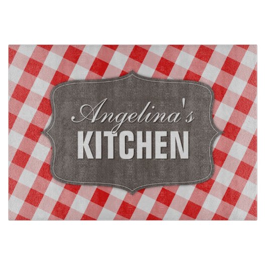 Zuidelijk Rode Gingham Rustic Glass Cutting Board Snijplank (Voorkant)