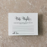 Zuidelijke Belle-kalligrafie Datum nacht ideale Ka Briefkaart<br><div class="desc">Deze South belle calligrafie date idea cards zijn de perfecte activiteit voor een moderne trouwreceptie of vrijgezellenfeest. Het minimalistische ontwerp kenmerkt robuuste maar elegante zwart-witte typografie met grillige bloei voor een eenvoudige blik. Pas deze kaarten met de naam van de bruid en de groom aan.</div>