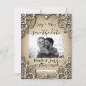 Zuidelijke Charm Burlap Lace sparen de Datum Kaart (Voorkant)