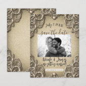 Zuidelijke Charm Burlap Lace sparen de Datum Kaart (Voorkant / Achterkant)